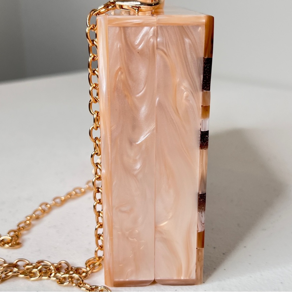 Acrylic Clutch Crossbody Bag Detachable Chain Strap Brown Black Wave Pattern - Picture 6 of 14